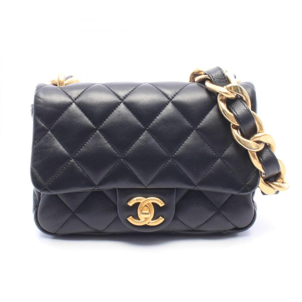 Chanel Matelassé Small Flap Bag Shoulder Handbag Leather Women's Black AS3214